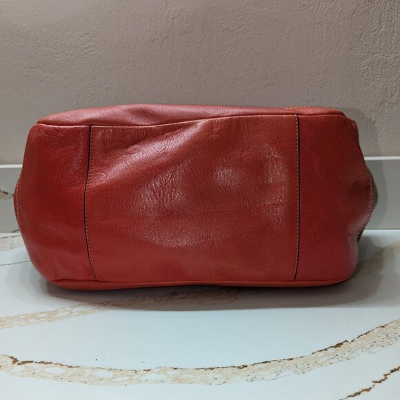 Coach orange/blue/tan tote with front twist lock. GUC! - Picture 6 of 7